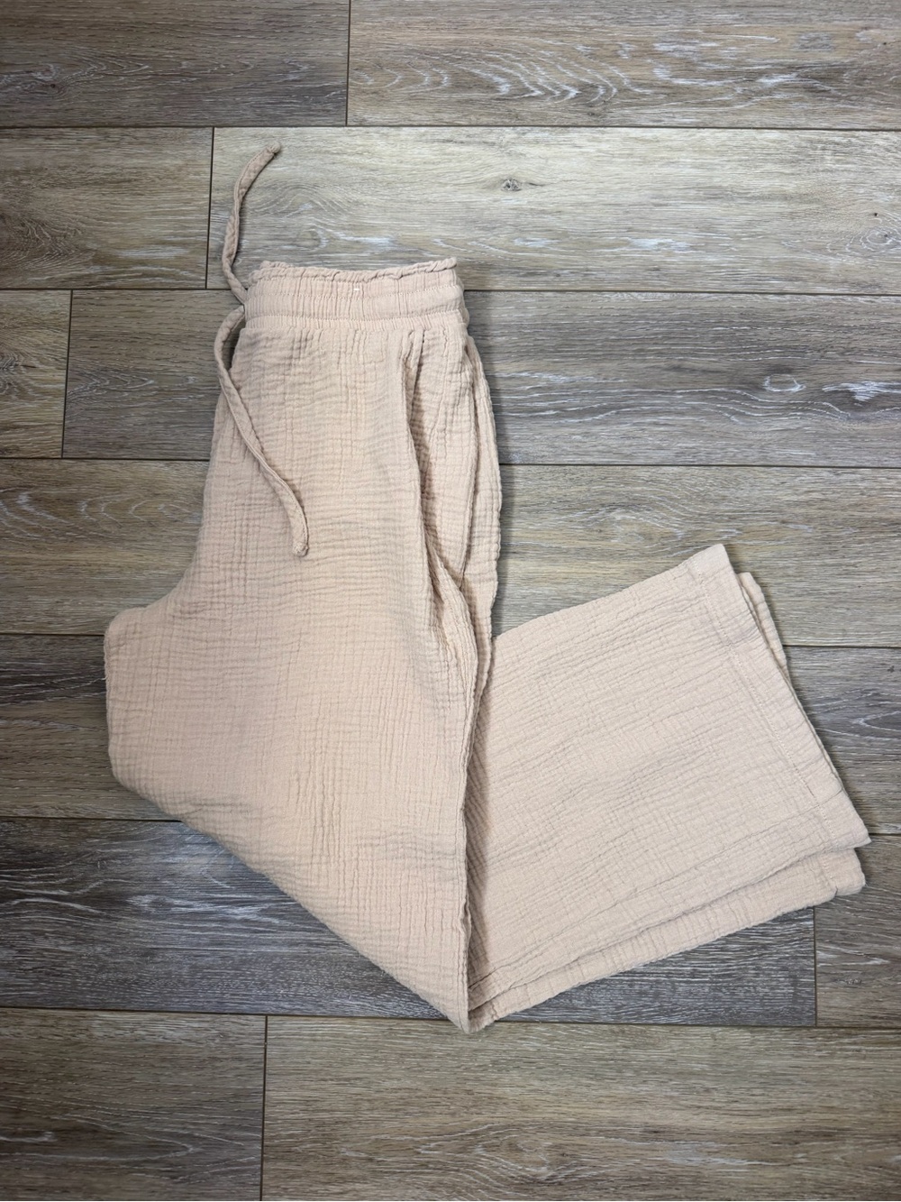 New Look Beige Straight-Leg Cotton Gauze Pull-On Pants